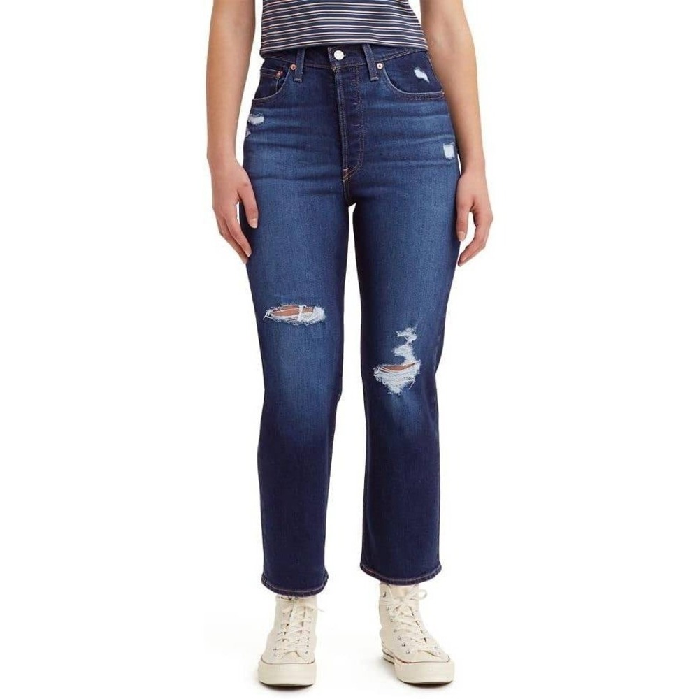 Levi's Ribcage Straight Ankle Jeans Dark Wash Ripped High Rise Women's Size 26